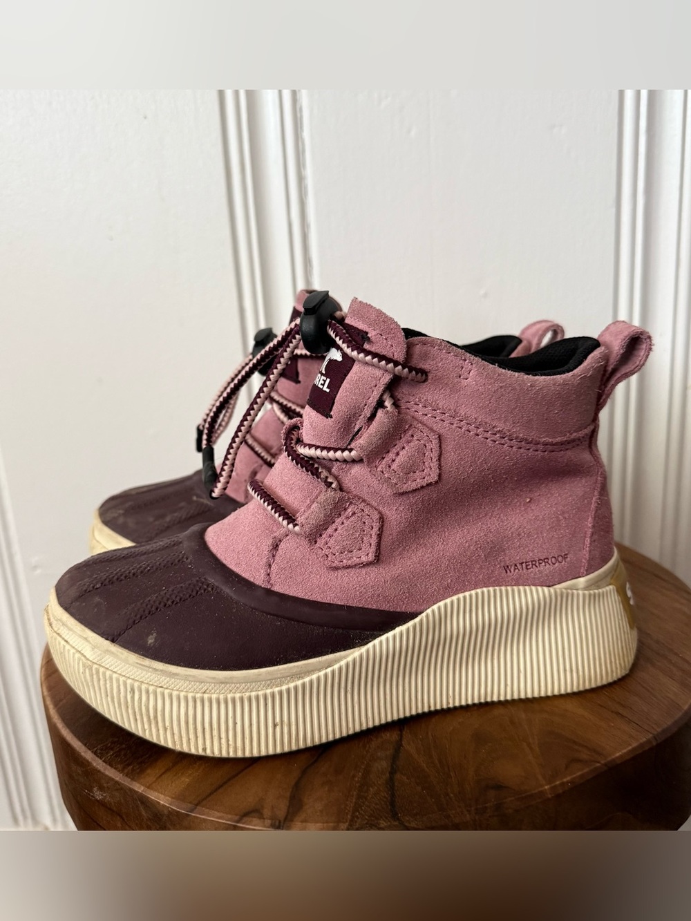 Sorel Pink Suede & Plum Waterproof Platform Duck Boots youth size 1 - Picture 4 of 6